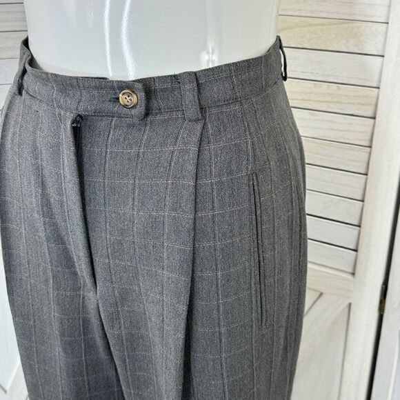 Geoffrey Beene Windowpane High Waist Cuff Hem Straight Leg Trouser Pants Grey 8 - Picture 5 of 16